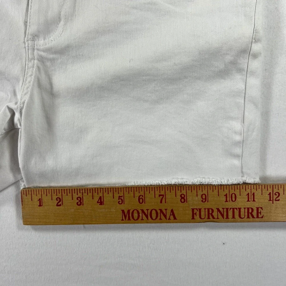 Kut from the Kloth Gidget Fray Short White Denim Raw Hem Stretch Size 12
